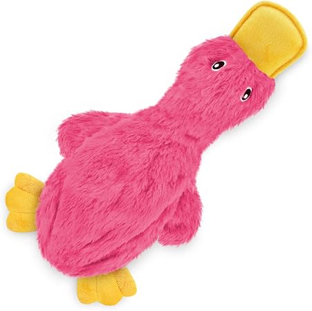 Crinkle duck squeaky dog toy, light pink