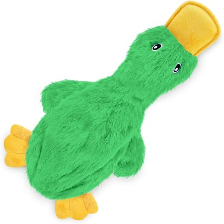 Crinkle duck squeaky dog toy, light green