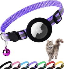 Black airtag cat collar with reflective strip