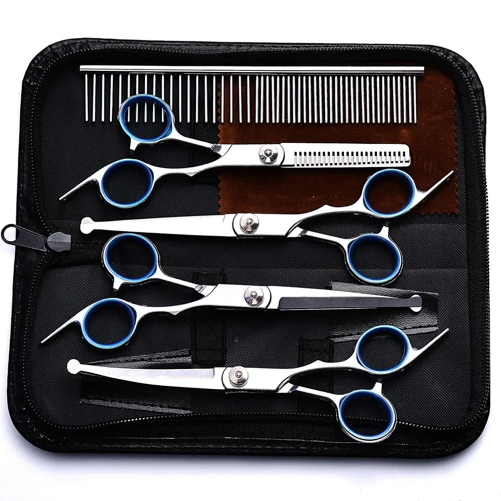 5 in 1 Professional Dog Grooming Scissors Set: Stainless Steel Pet Thinning Shears with Safety Round Tip Secondary image