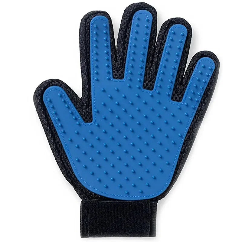 Pet grooming glove, left hand, blue