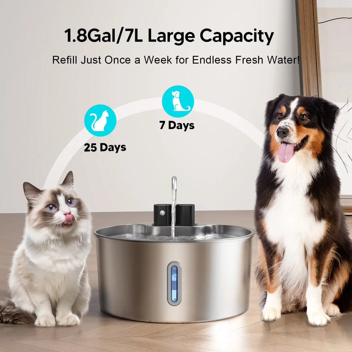 7L stainless steel automatic pet water fountain