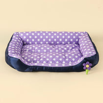 Soft square dog bed sofa in purple dot pattern