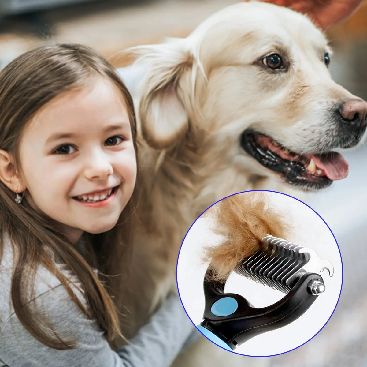 Close up of stainless steel deshedding brush teeth