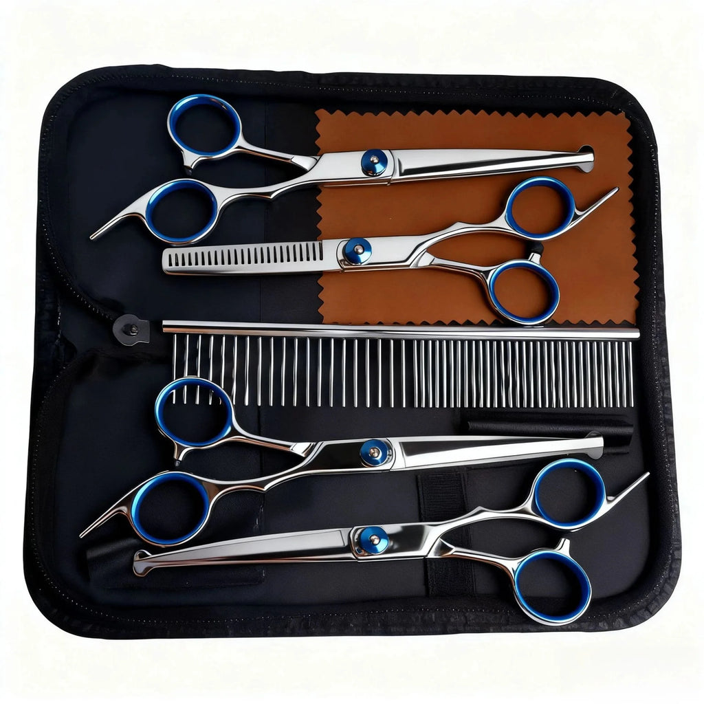 Blue dog grooming scissors set