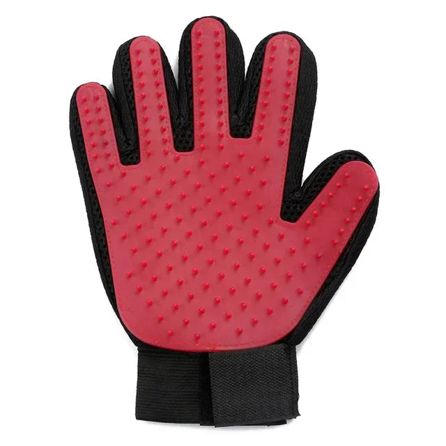 Pet grooming glove, right hand, red