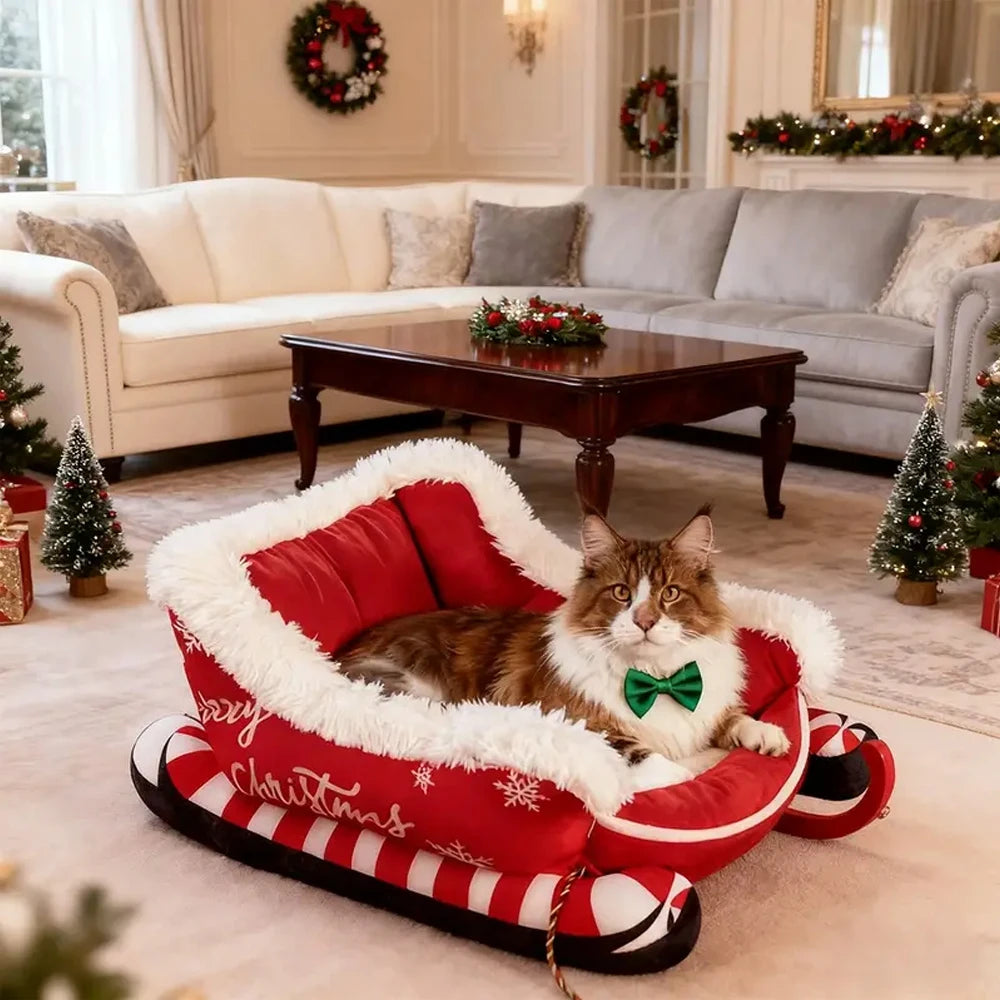 Christmas sleigh pet bed for dogs and cats, image 2