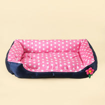 Soft square dog bed sofa in pink dot pattern