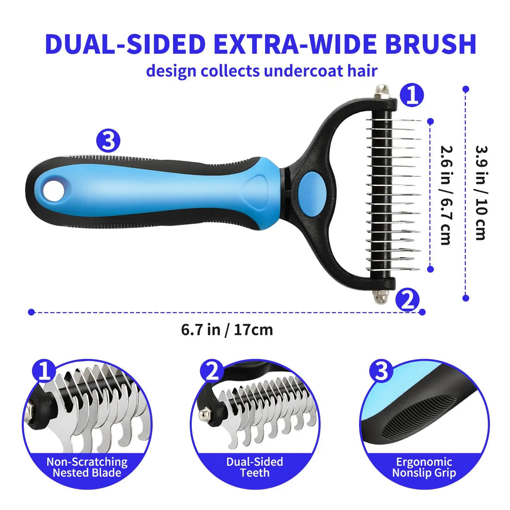 Pet deshedding brush removing loose fur