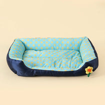 Soft square dog bed sofa in cyan dot pattern
