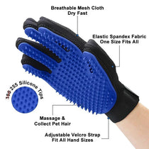Cat being groomed with silicone hair remover glove