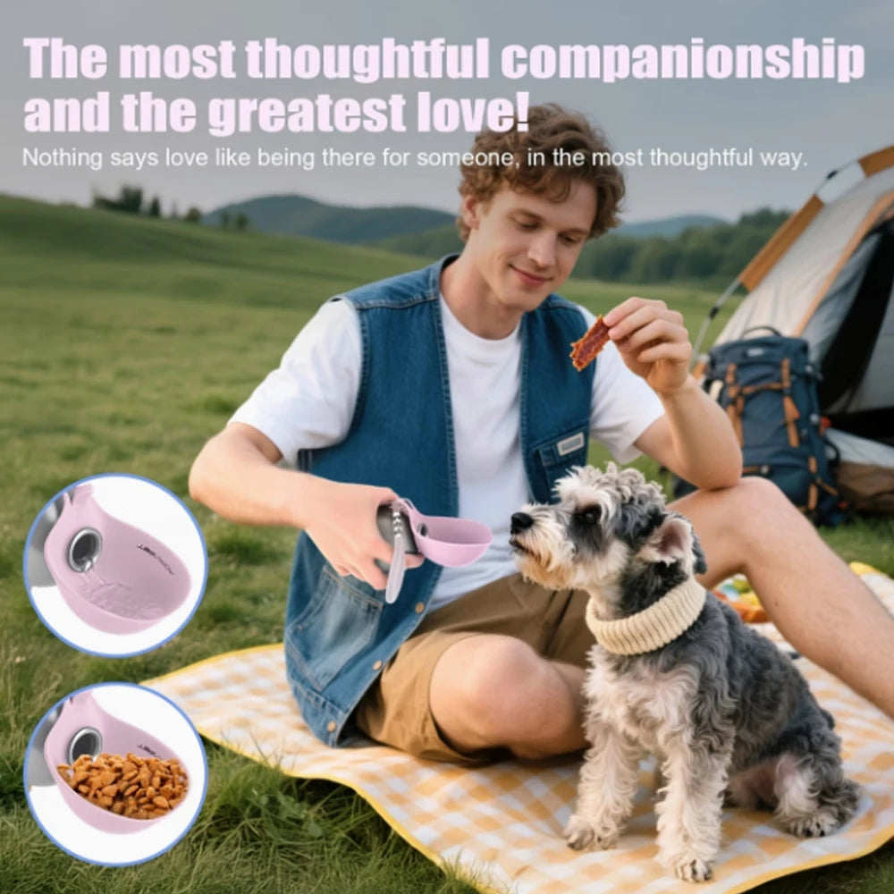 Dog drinking from portable water bottle cup
