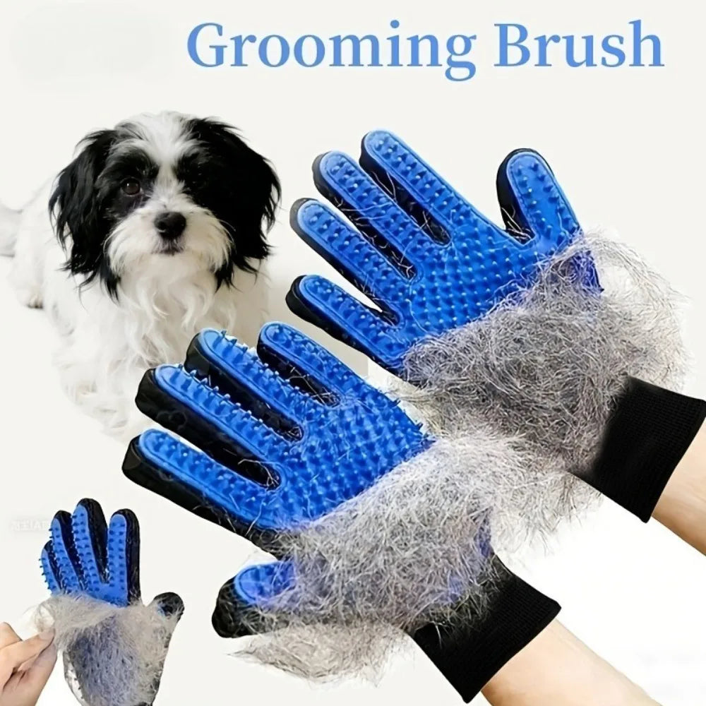 Pet silicone grooming glove for cats and dogs, front view
