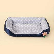 Soft square dog bed sofa in gray dot pattern