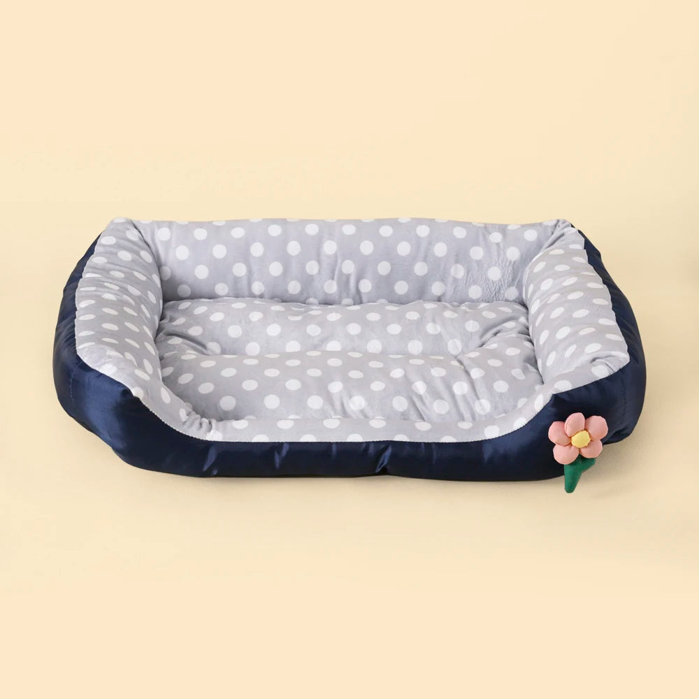 Soft square dog bed sofa in gray dot pattern