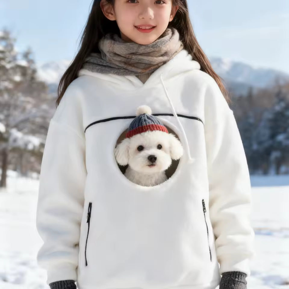 Handmade Emerald Bouclé Pet Hoodie Carrier, Soft Dog and Cat Pullover with Pocket Secondary image