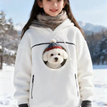 Pet hoodie carrier with front pocket detail
