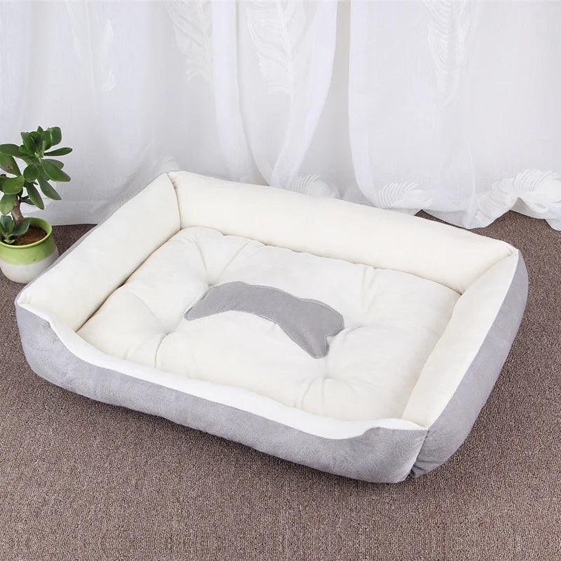 Soft square dog bed sofa in gray white