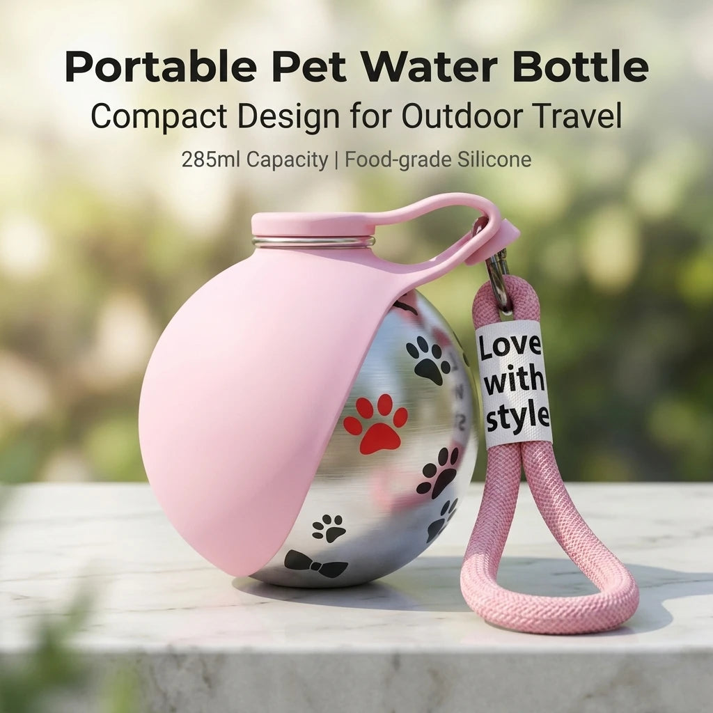 Dog water bottle pink with print